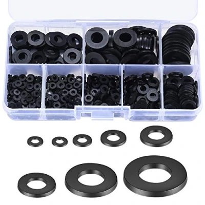Image de 500 Pièces Rondelles Nylon, Joint Plate Rond, Rondelle Entretoise Nylon Noire Assortiment Kit M2/M2.5/M3/M4/M5/M6/M8/M10