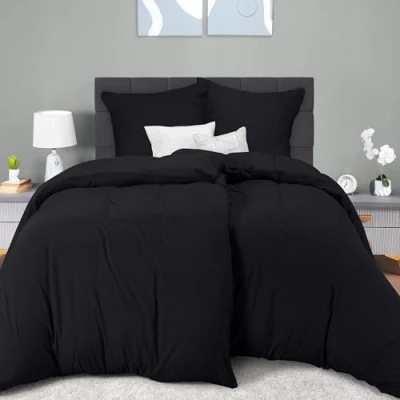 Image de Utopia Bedding Housse de Couette 2 Personne 135x200 cm avec Taie d&#039;oreiller 80x80 (Noir) Parure lit 135 x 200 Ensembles Housses en Microfibre brossée Douce