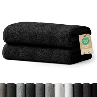 Image de Blumtal 2 Serviettes De Bain Serviette 70x140 Lot Noir Coton Certifié Oeko TEX®