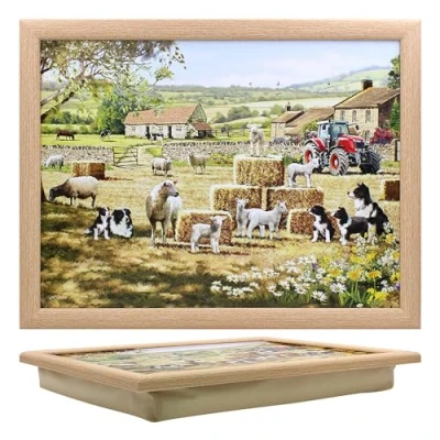 Image de Lesser &amp; Pavey Macneil Studios Plateau avec Coussin rembourré pour Boissons, Nourriture, Petit déjeuner et Ordinateur Portable Motif Collie Sheep