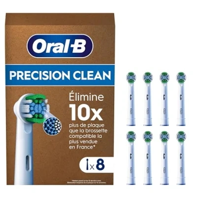 Image de Oral B Pro Precision Clean Brossettes De Rechange Pour Les Brosses Électriques Adultes Sauf iO/Pulsonic, Embouts Ronds Éliminer Plus Plaque, Nettoyage En Profondeur, Lot 8 Têtes