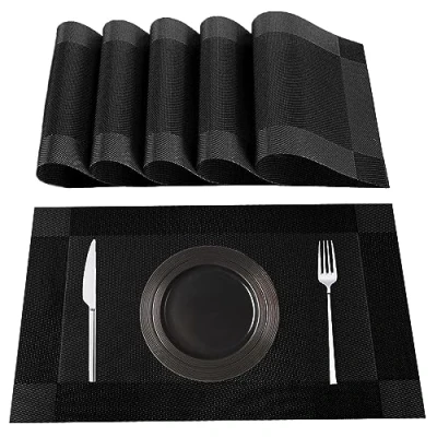 Image de Lumaca Sets de Table Lavables, Lot 6 Set en 70% PVC et 30% Polyester, Antidérapant, Résistant à la Chaleur, pour Cuisine,Noir