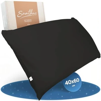 Image de Samthus taie d&#039;oreiller en satin de coton 40 x 60 cm Certifié Oeko Tex Made In Green Pour un sommeil doux et confortable Avec respirante Noir fermeture éclair YKK
