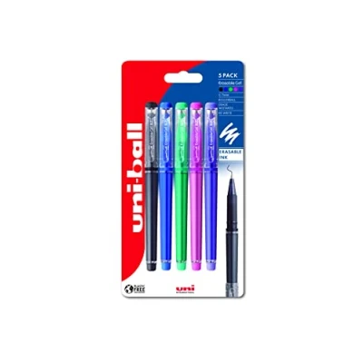 Image de uni ball UF 222 07 Lot de 5 stylos à bille encre gel effaçable Pointe 0,7 mm pour une écriture super fluide, le dessin et coloriage Gomme capuchon un gommage sûr stable