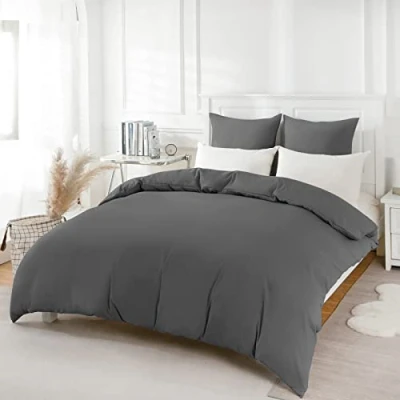 Image de REDKEY Bedding Housse de Couette 135x200 cm avec 1 Taies d&#039;oreiller 80x80cm Gris Profond Parure Lit Personne Fermeture Éclair Sets en Microfibre