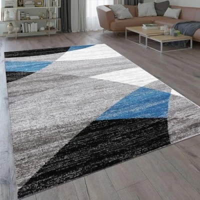 Image de VIMODA Moderne Salon Tapis Géométrique Motif Moucheté Marron Beige Öko Tex Certifié Bleu, 120 cm x 170