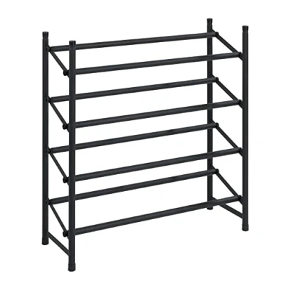 Image de WENKO Étagère à chaussures télescopique antidérapante Hero, rangement pour 24 paires, empilable, 62 115 x 68 23 cm, métal noir