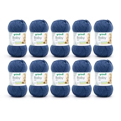 Image de Fil Gründl Baby uni (fil spécial bébé pour tricot &amp; crochet, certifié OEKO TEX robuste et facile d&#039;entretien, 70% acrylique 30% polyamide, 50 g / 150 m, aiguilles n 3 ½ à 4 ½, 10 x g), jeans