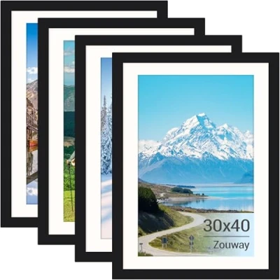 Image de Zouway Lot de 4 cadre 30 x 40 noir 30x40 photo Avec plexiglas Pour photos, images, posters