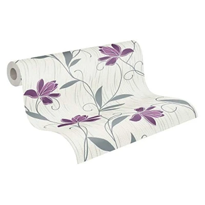Image de A.S. Création AS Creation 306234 3062 34 Styleguide Jung Papier peint texturé Motif floral Violet/blanc/gris 10,05 x 0,53 m