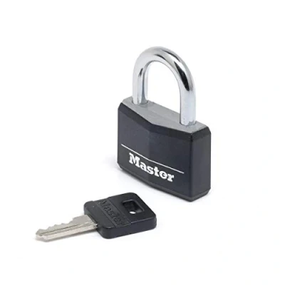 Image de Master Lock 9140EURDBLK Cadenas à Clé en Aluminium Massif recouvert de Vinyle, noir, 4 x 5,9 1,3 cm