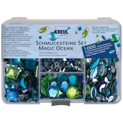 Image de KREUL 49644 Set de pierres décoratives Magic Ocean, 1000 dans les 4 couleurs, différentes formes et tailles, pour la création d&#039;accessoires mode Home Deco