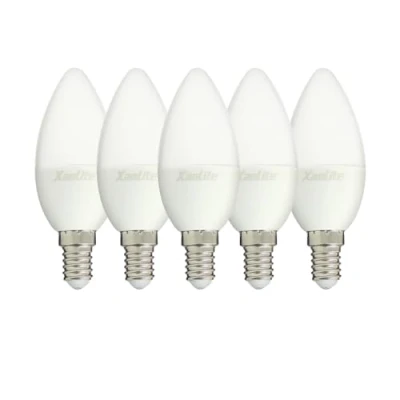 Image de Lot De 5 Ampoules LED Flamme Culot E14 Ampoule Angle D&#039;Éclairage 250 5W Équivalant 40W 470 Lm Lumière Blanc Neutre PACK5EV470FCW Xanlite