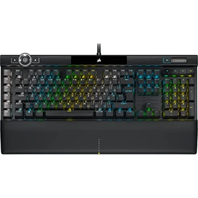 Image de Corsair K100 RGB Clavier Optique mécanique pour Gaming (Touches OPX : Hyperfast &amp; linéaire, Repose Paume en Similicuir, Touches PBT Double Shot, intégration Elgato Stream Deck) QWERTY Noir