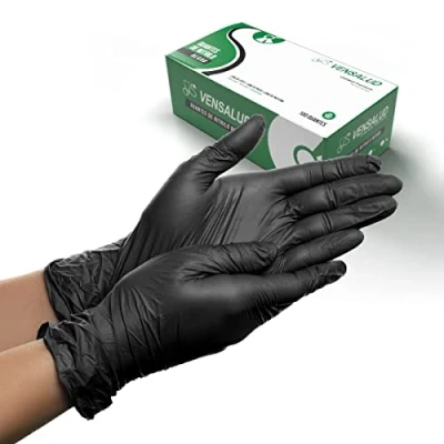 Image de VENSALUD Gants NITRILE jetables Sans poussière Résistant Pour laboratoires, sanitaires, cuisine, studios de tatouage, vétérinaire, nettoyage, examen latex 100 pcs. Noir Taille S