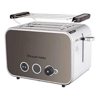 Image de Russell Hobbs Grille Pain [Design Retro Premium] Distinctions Titanium (Pour 2 Tranches, 6 Niveaux de brunissage, Fonction Surélévation &amp; contrôle, Décongélation, Réchauffage, 1600W ) Toaster 26432 56