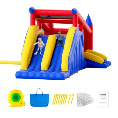 Image de VEVOR Château Gonflable, Structure Gonflable avec Souffleur, Toboggan et Sac de Rangement, Trampoline Extérieur, Aire Jeu d’Arrière Cour, pour Enfants Âgés 3 à 8 Ans, 465x260x235 cm