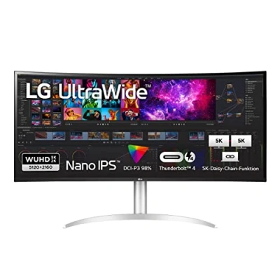 Image de LG 5K UltraWide Curved Monitor 40WP95X W 94,7 cm 39,7 Pouces, 5120 x 2160, Nano IPS, HDR 10, Thunderbolt 4, Argent