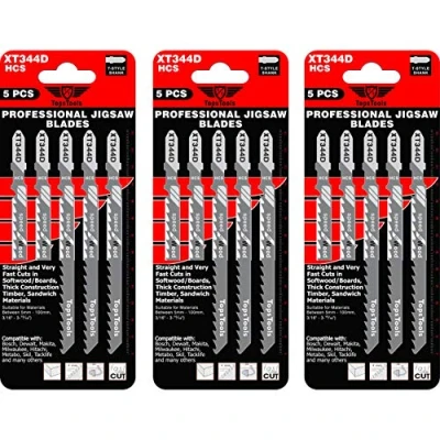 Image de 15 x TopsTools JSTTX344D_3 T344D 132mm Lot de lames pour scie sauteuse compatibles avec Bosch, Dewalt, Makita, Milwaukee et autres