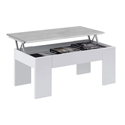 Image de Table Basse surélevée, de Salon ou Salle à Manger, modèle LC, Fini en Blanc Artik et Couleur Ciment, Dimensions: 100 cm (Largeur) x 50 (Profondeur) 45 56 (Hauteur)