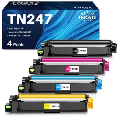 Image de INK4U Compatible TN247 Cartouche de Toner pour Brother TN243CMYK TN 243CMYK 243 DCP L3550CDW MFC L3750CDW L3730CDN L3710CW L3770CDW HL L3230CDW (Noir Cyan Magenta Jaune, Pack 4)
