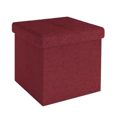 Image de Intirilife pouf pliable 30x30x30 cm en ROUGE GRENAT Siège cube avec espace de rangement et housse tissu creux repose pieds coffre