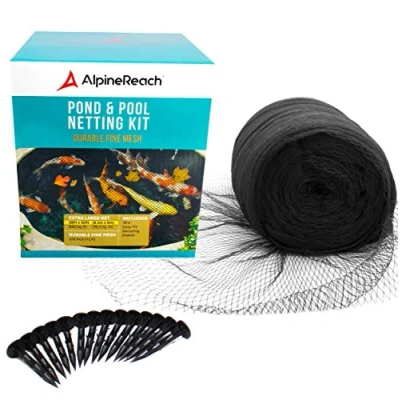 Image de AlpineReach 12m x Filet pour Bassin à Koï Noir, Couverture en Mailles Fines Protège Les Poissons des Oiseaux, Chats, Prédateurs, UV Réutilisable, Piquets Inclus