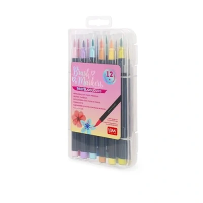 Image de LEGAMI Lot de 12 feutres avec pointe pinceau Brush Markers, flexible en fibre nylon, marqueurs couleurs pastel, traits fluides et largeurs variables, diamètre marqueur 1 cm