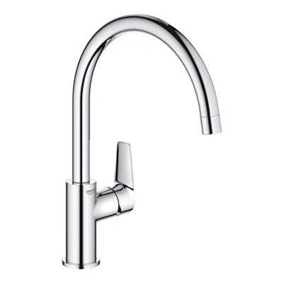 Image de GROHE BauEdge Single Lever Kitchen Mixer Tap (Monobloc Installation, High Spout, Swivel Area 360˚, 28 mm Ceramic Cartridge, Tails 3/8 inch), Easy Size 332 mm, Chrome, 31367001