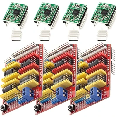 Image de AZDelivery 3 x CNC Shield V3 Lot de 4 Pièces A4988 Moteur Pas Pilote Stepper avec dissipateur Chaleur pour imprimante 3D Compatible Arduino et Raspberry Pi y Compris Un eBook