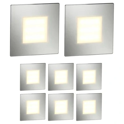 Image de ledscom.de 8 lampes d&#039;escalier LED/encastrées dans le mur FEX pour l&#039;intérieur et l&#039;extérieur, carrées, acier inoxydable, 85 x 85mm, blanc chaud
