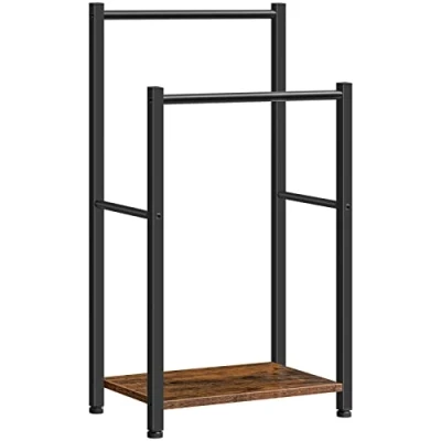 Image de HOOBRO Porte Serviettes sur Pieds, Range avec 2 Barres, Support Salle de Bain, 42 x 24 80 cm, pour Serviettes, couvertures, journaux, Marron Rustique et Noir EBF02LB01