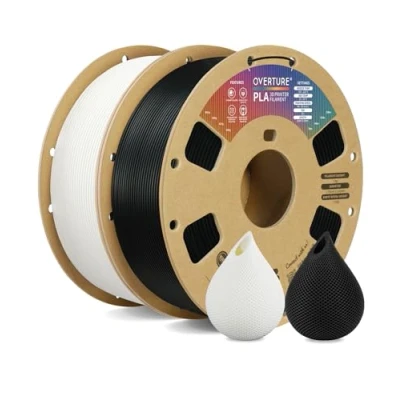 Image de OVERTURE Filament PLA 1,75 mm, bobine de 2 kg (4,4 lbs), précision dimensionnelle +/ 0,02 pour imprimante 3D (Noir+Blanc)