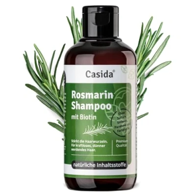 Image de Casida® Shampoing au romarin avec biotine Shampooing à l&#039;huile de contre la chute des cheveux Pour minces et clairsemés Sans sulfates, silicones, SLS 200 ml