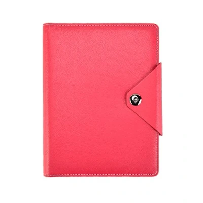 Image de Arpan Carnet de notes ligné avec couverture en cuir rembourré et fermeture à bouton pression Rose vif Format A5