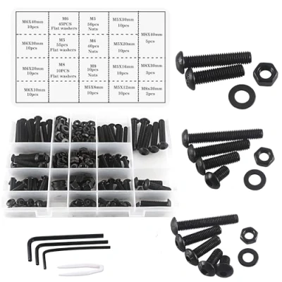 Image de huruirui Jeu de Vis Boulons et Écrous,M5 M6 M8 Noir Hex Socket Head Cap écrous Kit, Filetage Machine Écrous Ensemble Outils Assortiment Kit 310pièces