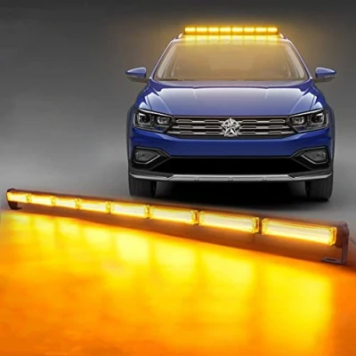 Image de AnTom 120cm 80W Gyrophare Orange LED, 12V 24V Jaune LED Avertissement et 3 meters cordons, 14 Modes stroboscopiques clignotants…