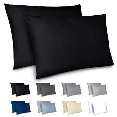 Image de Dreamzie Taie Oreiller 40x70 cm Lot de 2 Housse d&#039;oreiller en Microfibre avec Une Fermeture Eclair Certifiée Oeko Tex Coussin Noir