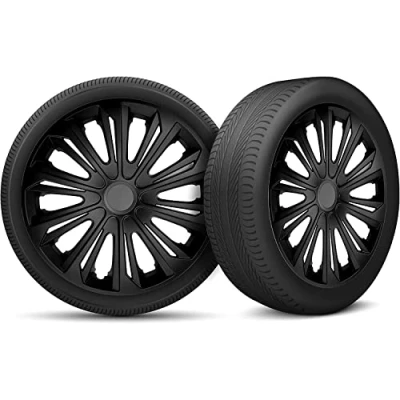 Image de Moltico Enjoliveur Set de 4 Universel Enjoliveurs Adapté à Toutes Roues en Acier pour Auto Anneau Sécurité Réglable 14 Pouces Tapis Noir