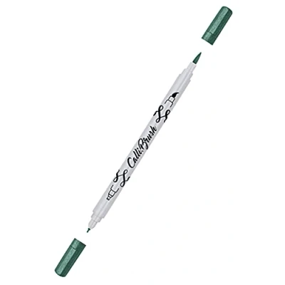 Image de Online 19086/6 Calli.Brush, Stylo double pointe avec de calligraphie et pinceau Vert métallisé