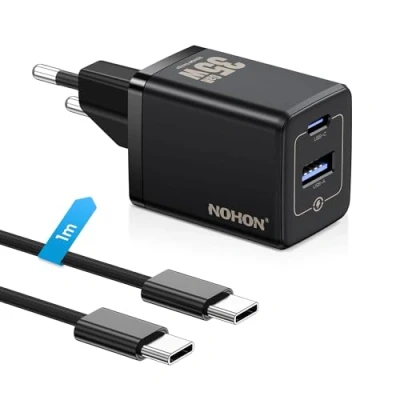 Image de NOHON 35W Chargeur Rapide USB C: GaN Prise Secteur 2 Port (USB C+USB A), Mural C avec 60W Câble 1M, Adaptateur PD3.0 pour iPhone 15 14 13 12 Pro Max/iPad Mini/Samsung