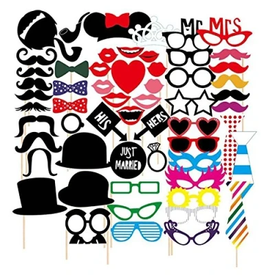 Image de JZK 58 x Papier Photo Booth Props Moustache Mask Arc Lips Hat photomaton déguisements pour Mariage fête d&#039;anniversaire noël Halloween Nouvel an et d&#039;autres Occasions différentes