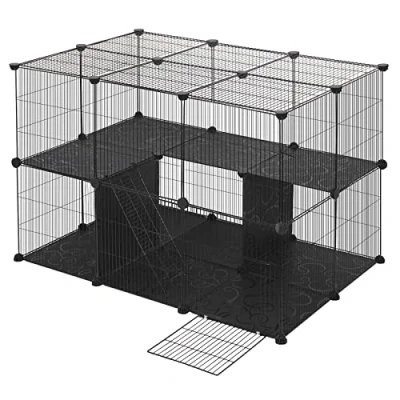 Image de EUGAD Cage Cochon d&#039;Inde, Hamster, Enclos Lapin Intérieur avec Fond, Modulable Porte en Métal et PP, Noir 105x70x70cm