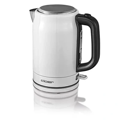 Image de Cloer 4521 Bouilloire Elèctronique en acier inoxydable, Indication du niveau d‘eau, Socle 360, Protection contre la surchauffe et marche à vide, 1.7 litres, 2200 W, blanc