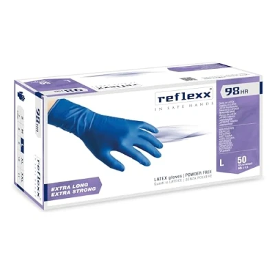 Image de Reflexx R98/L Hi Risk Gants en latex sans poudre, L, bleu, 50
