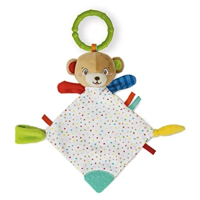 Image de Clementoni Lovely Bear Comforter Soft Plush, Baby Play 0+, Rattle Stroller dou, Strengthens Motor and Sensory Skills, 100% Machine Washable, Multicoloured, Medium, 17654