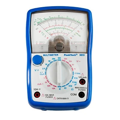 Image de Peak Tech Multimètre analogique CAT III 600 V ; ampèremètre DC 10 A ; voltmètre 500 V AC/DC ; ohms M Détecteur de passage, 1 pièce, P 3201