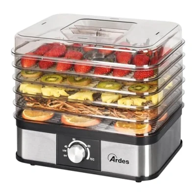 Image de ARDES AR1K15 Déshydrateur Alimentaire pour Fruits Légumes Champignons Déshydratation Rapide 5 Clayettes Lavables, Température Réglable, 245 W, Plastique