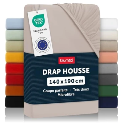 Image de Blumtal Basics Drap Housse140 x 190 30cm Housse 140 30cm, Microfibre De Haute Qualité Doux, Résistant, Anti Plis Certifié Oeko Tex Taupe