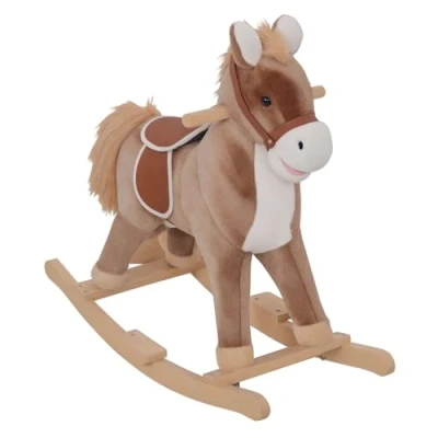 Image de HOMCOM Cheval à Bascule de Cowboy Selle Grand Confort Peluche Courte Douce Bois peuplier Marron